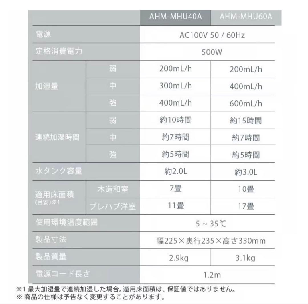 【新品未開封品】スチーム加湿器 AHM-MHU60A-H グレー