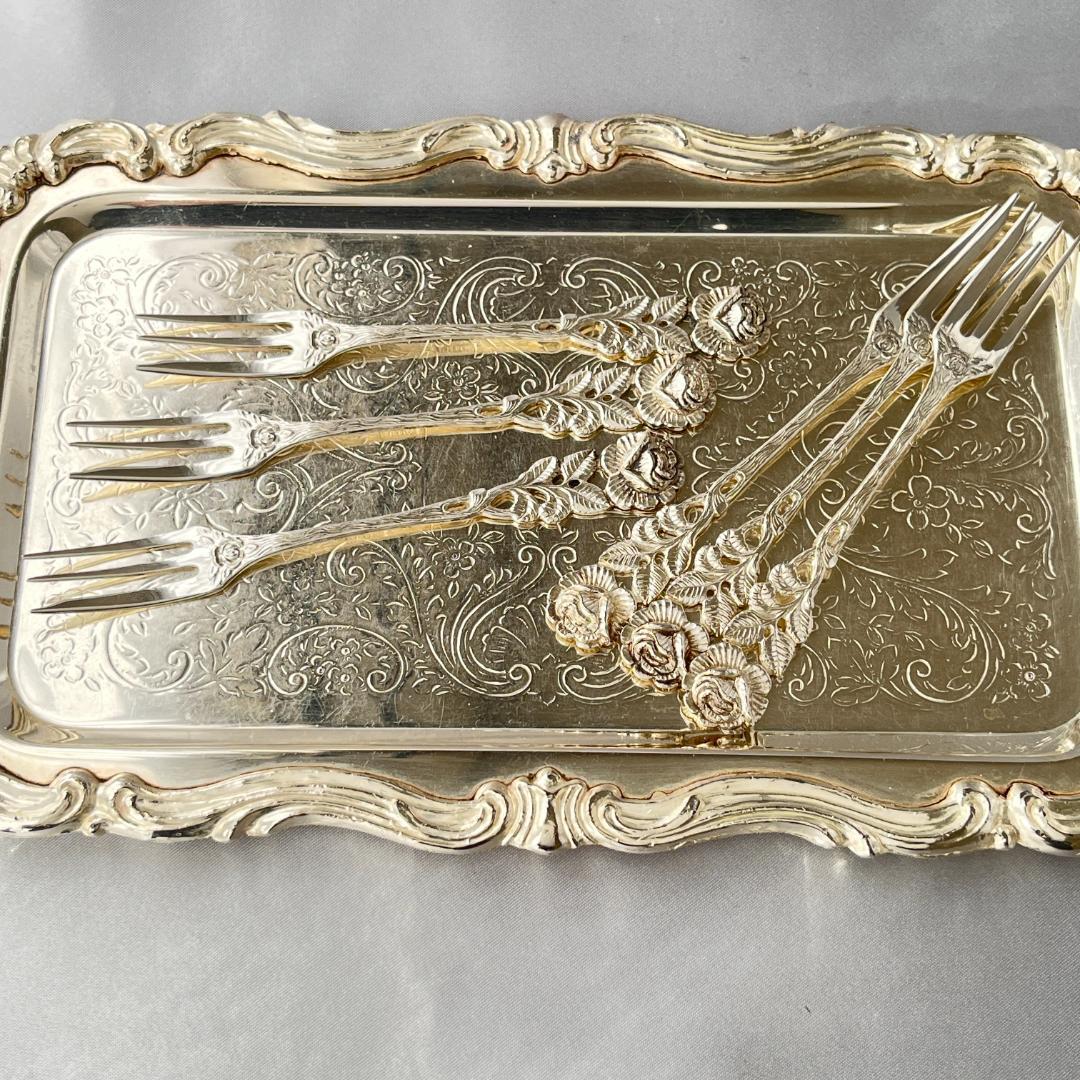 【ANTICO】 ヒルデスハイムローズ ケーキフォーク 6本【純銀】12.5cm