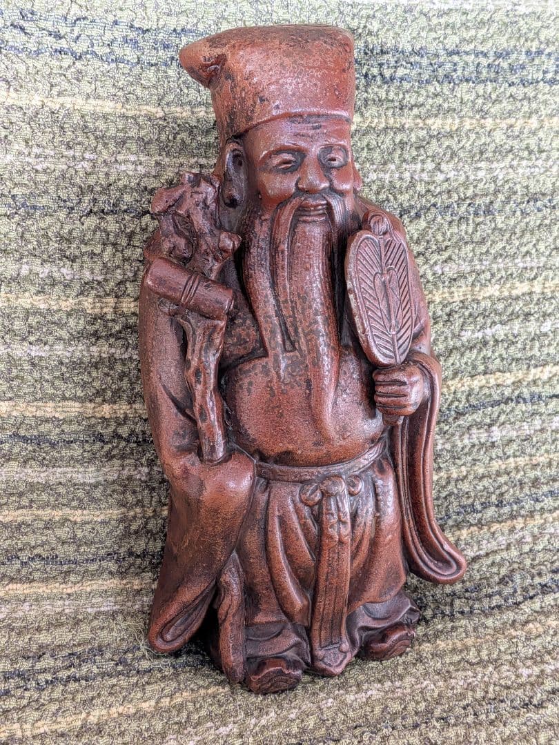 No.18備前焼寿老人置物 A25、備前焼の七福神置物、長寿・智慧の神様、希少品