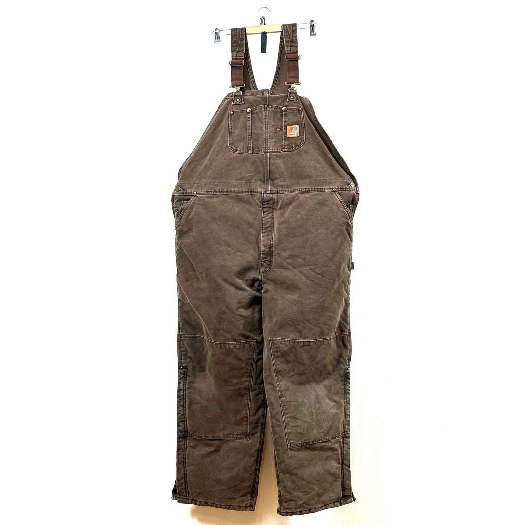 カーハートオーバーオールダブルニーダック地ペインターパンツw50革ロゴ極太古着
