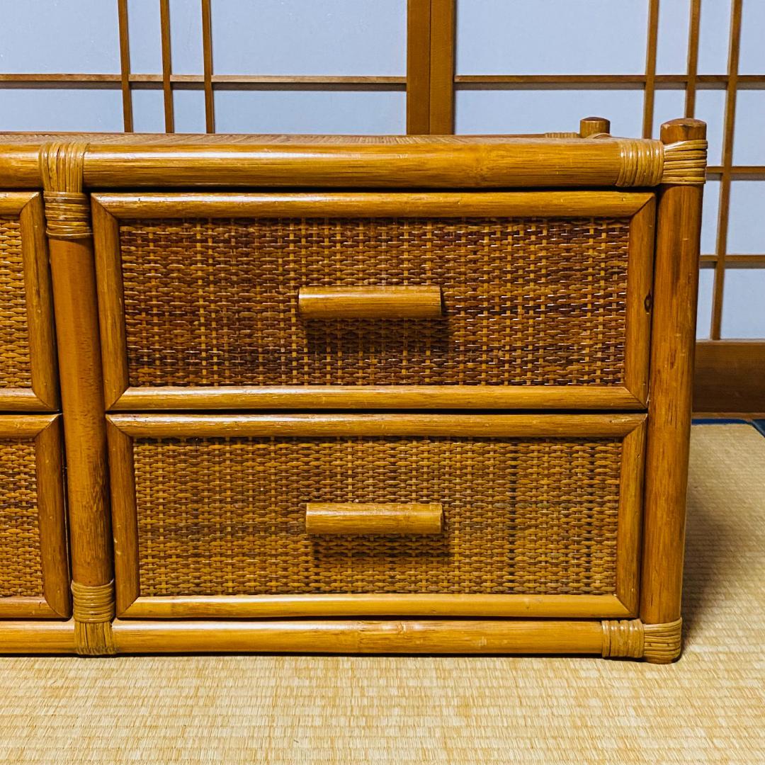 ラタン 籐 棚 チェスト 2段 4口 W90cm D41cm H40.5cm