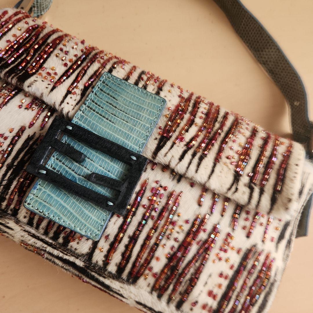 レア FENDIハラコ ビーズ装飾 パイソンショルダー バケットバッグ