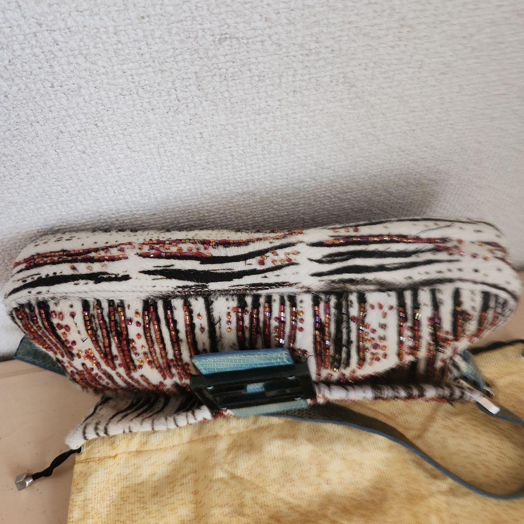 レア FENDIハラコ ビーズ装飾 パイソンショルダー バケットバッグ