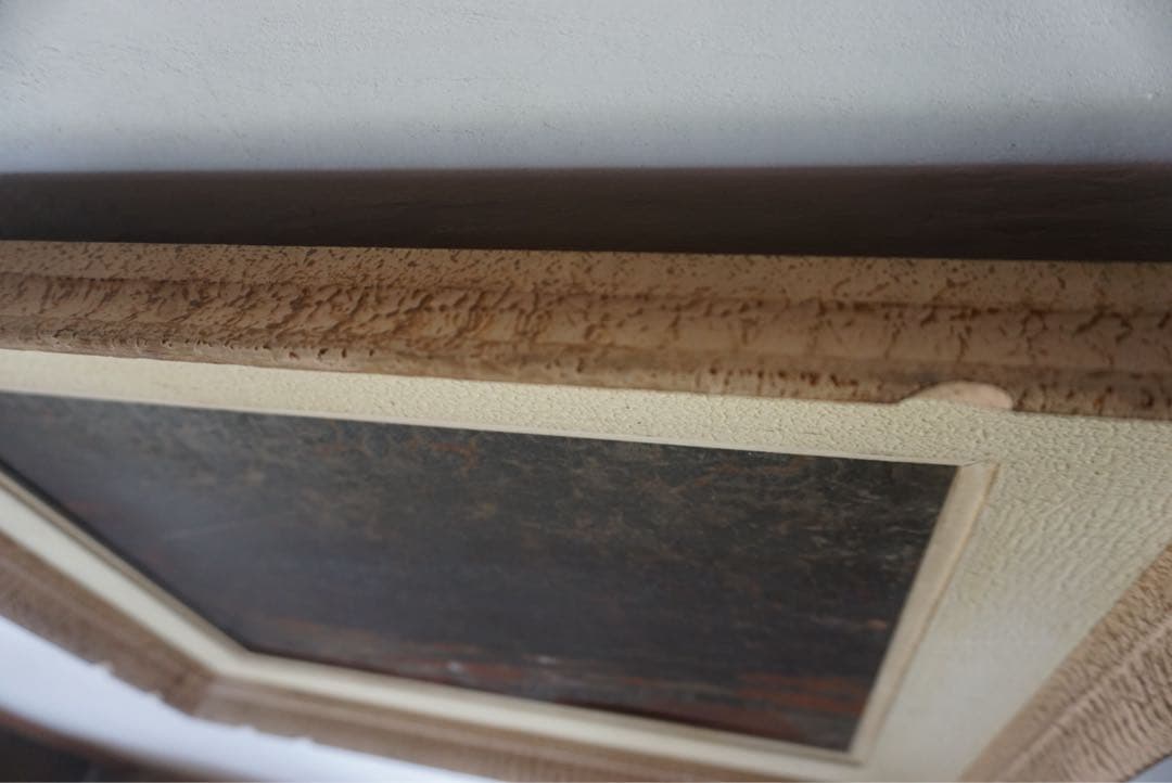 アンティークの木製フレームのブリキサインボード　看板　店舗什器　額縁　古道具