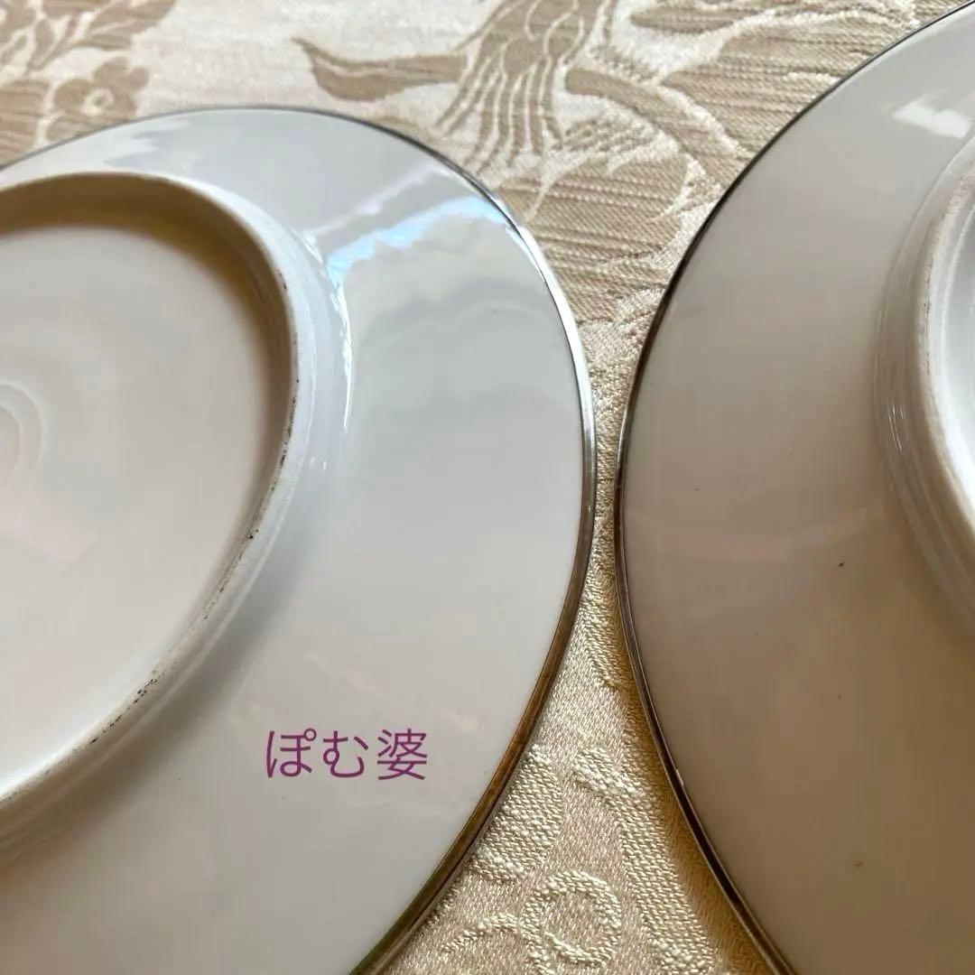 【フランス／純銀＋リモージュ】皿 ２枚セット／銀縁取りのプレート「シノワズリ」