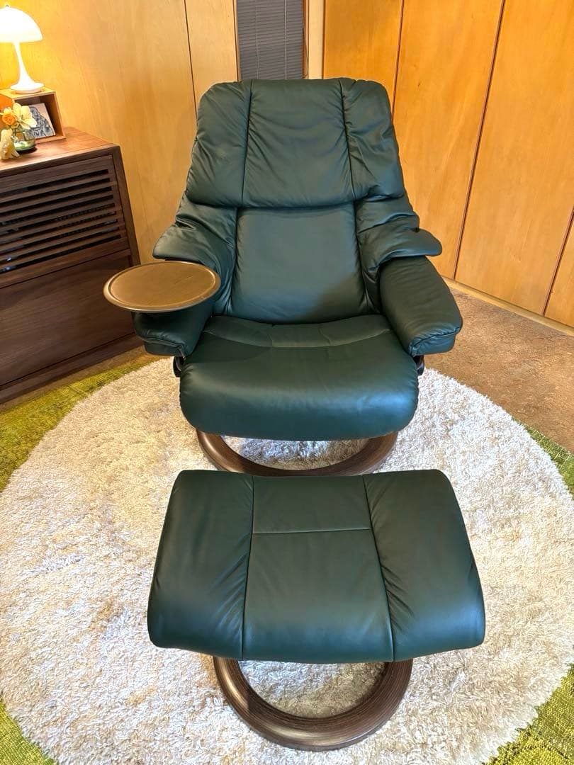 ①❗️再お値下げ❗️エコーネスストレスレスチェアレノMダークグリーン極美品テーブル付