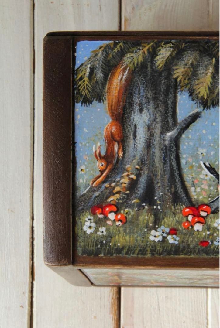 ＊訳ありロシア民話『3匹の熊&白腹カササギ&ウサギの家』木製収納箱マトリョーシカ