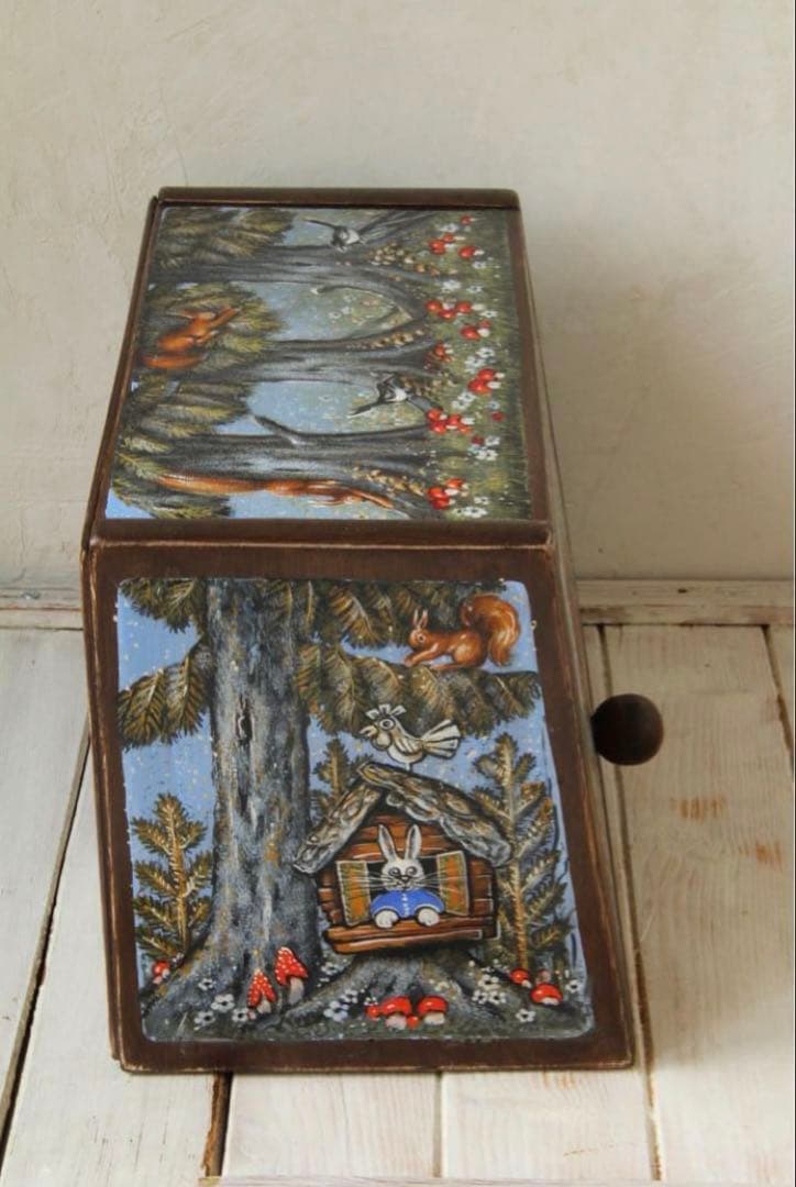＊訳ありロシア民話『3匹の熊&白腹カササギ&ウサギの家』木製収納箱マトリョーシカ