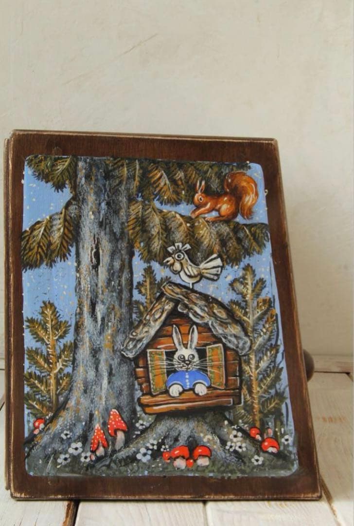 ＊訳ありロシア民話『3匹の熊&白腹カササギ&ウサギの家』木製収納箱マトリョーシカ