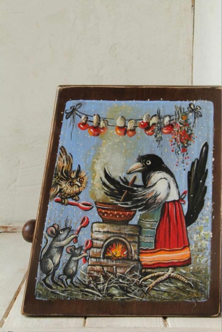 ＊訳ありロシア民話『3匹の熊&白腹カササギ&ウサギの家』木製収納箱マトリョーシカ