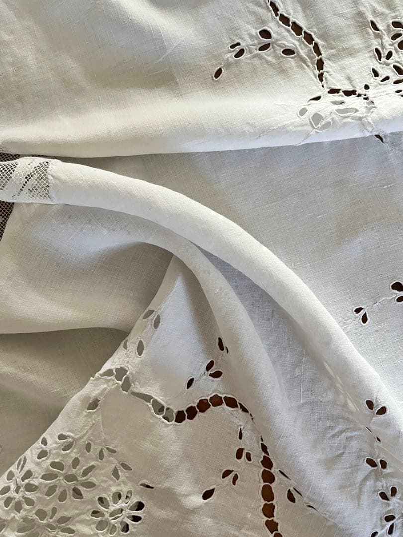 ◆フランスアンティーク｜手刺繍希少天使レースマルチクロステーブルエンジェル正方形