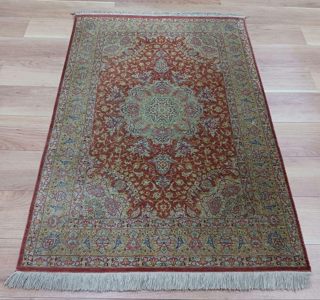 Y3295 高級ペルシャ絨毯 クム産 シルク100% 手織り110万ノット