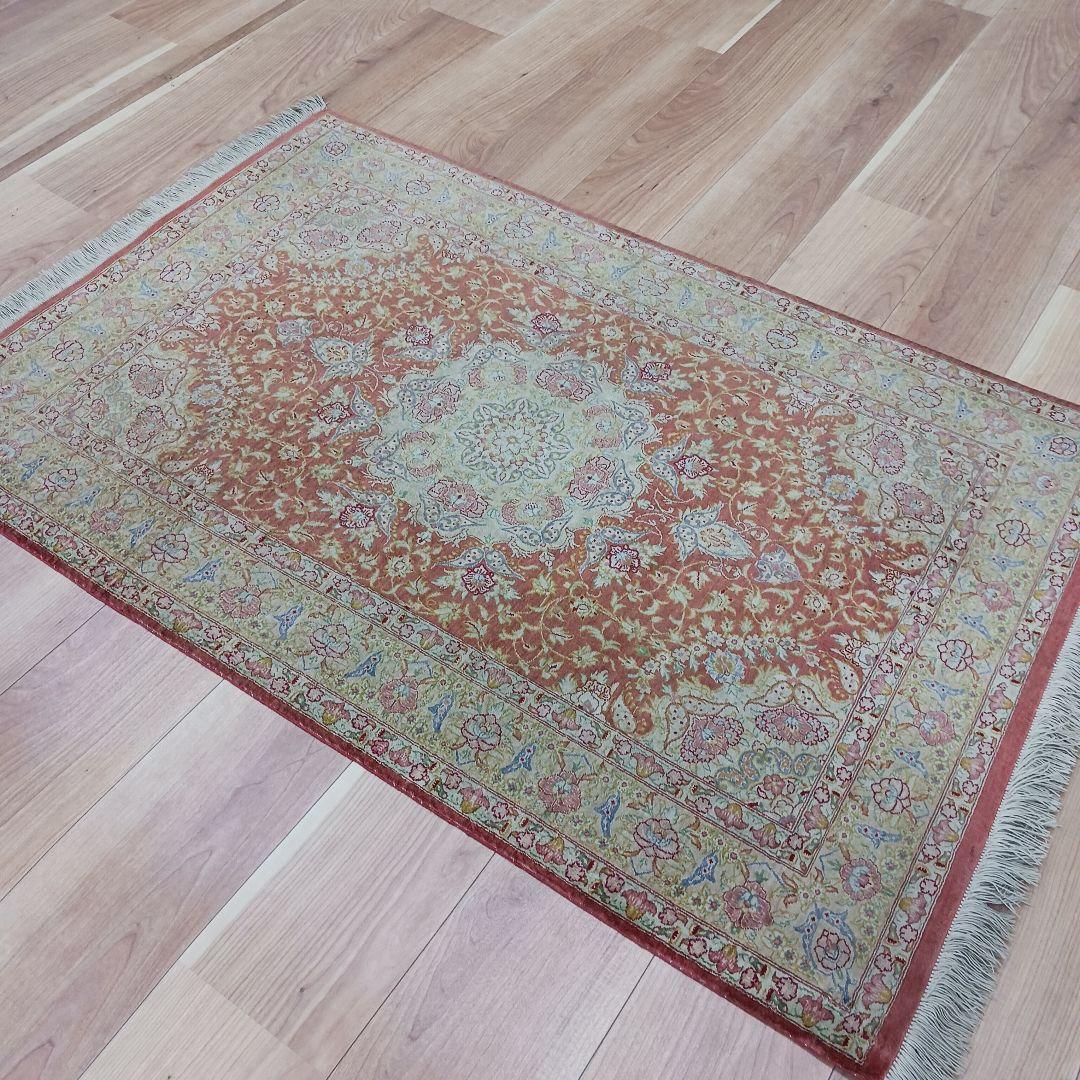 Y3295 高級ペルシャ絨毯 クム産 シルク100% 手織り110万ノット