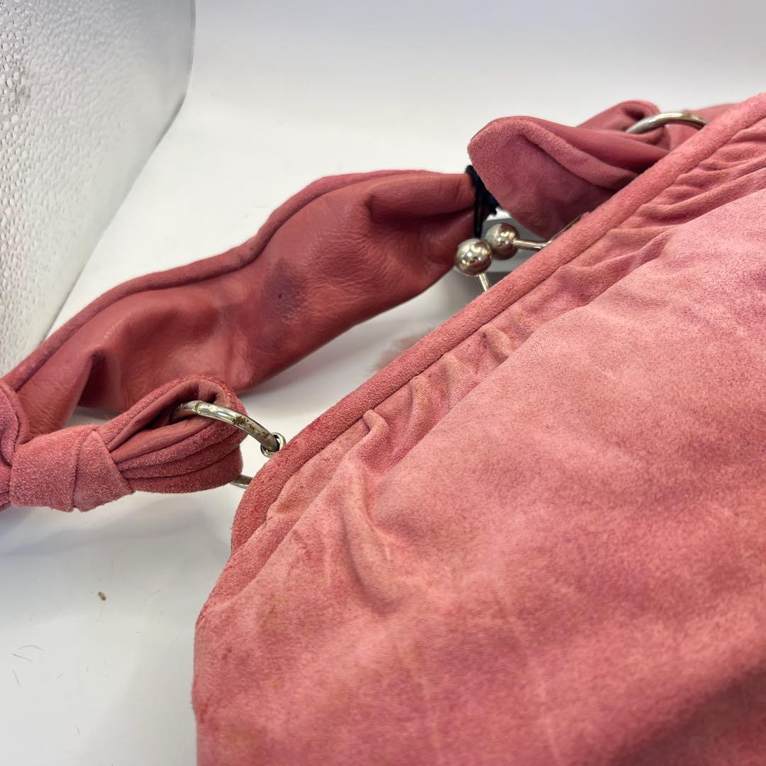 未使用 アンナモリナーリ ハンドバッグ ファー レザー ピンク ポシェット付き