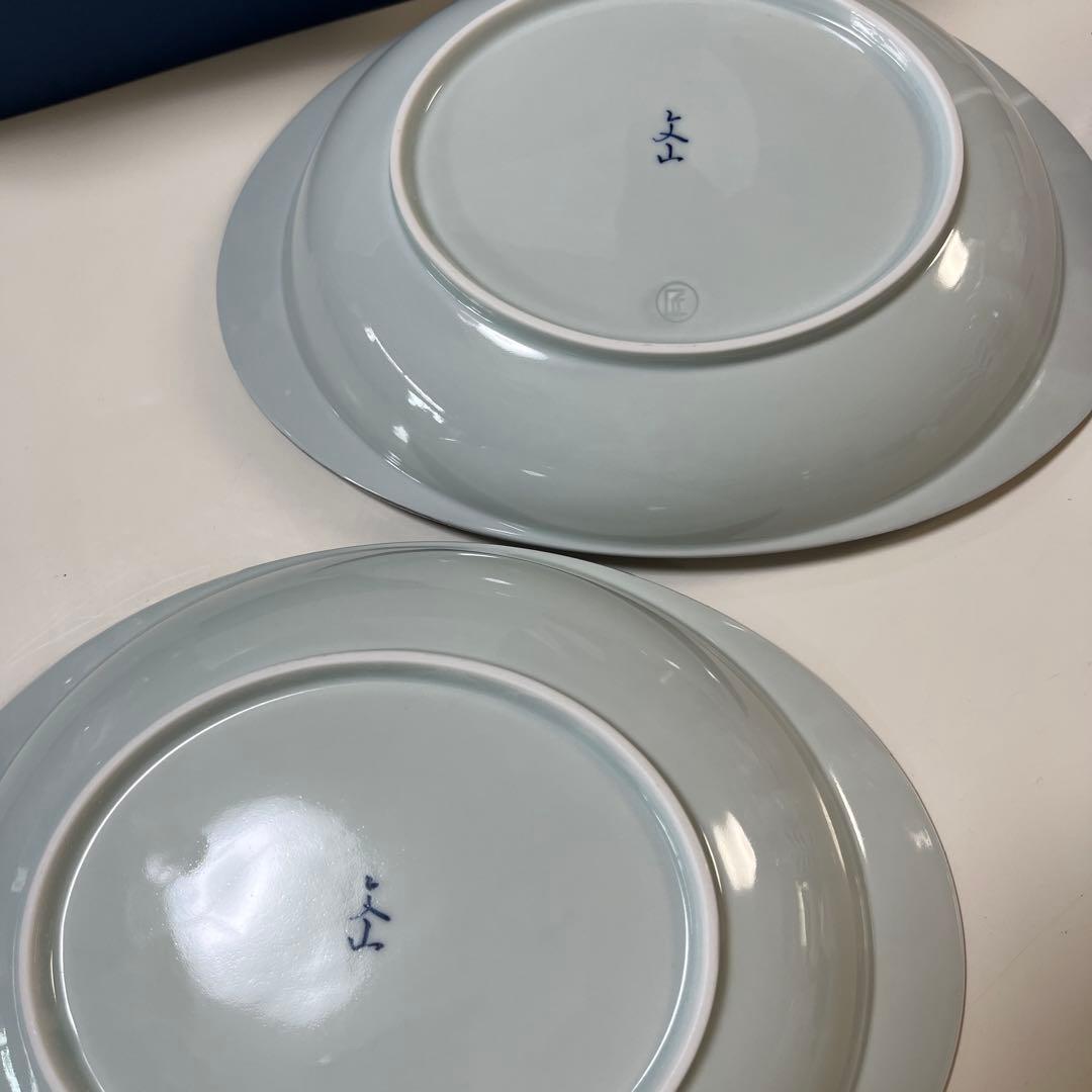 有田焼⭐︎文山窯⭐︎プラチナ牡丹⭐︎ブルー＆ピンク楕円皿（大）2客　カレー皿新品未使用