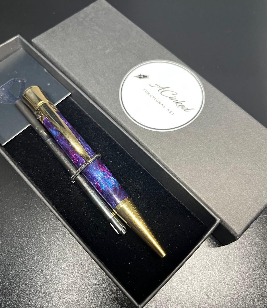 ボールペン ギャラクシー レジン 紫 ハンドメイド 高級ボールペン