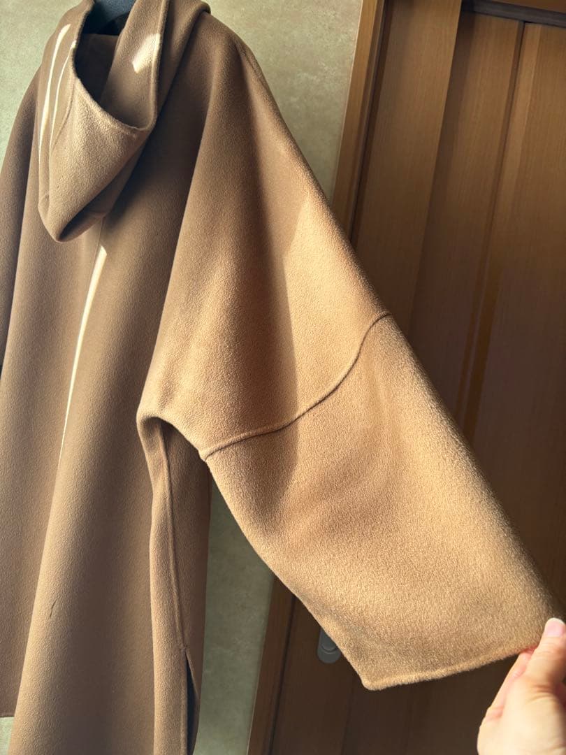 【訳あり】Spick & Span ウール100％ フード コート キャメル　S