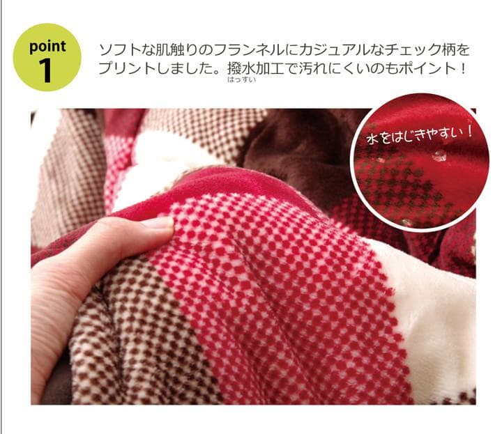 ◯省スペースこたつ薄掛け布団単品赤チェック柄 ローズ　180×220cm
