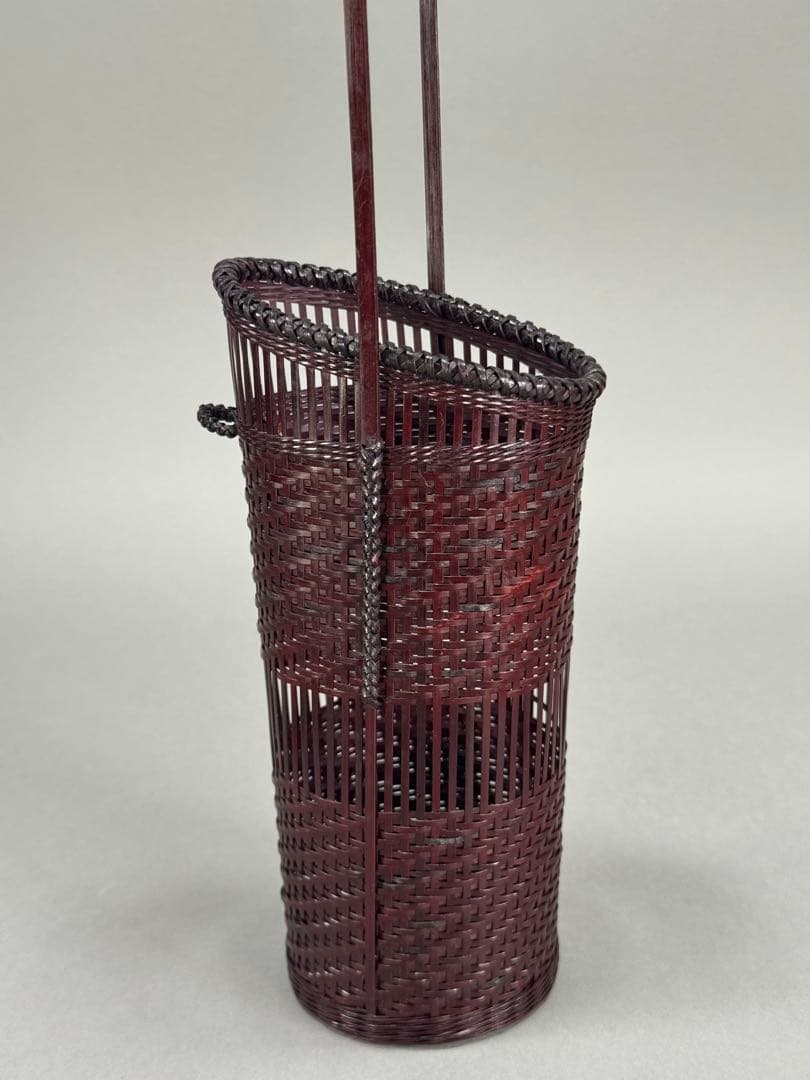 竹籠　渡辺竹清作　掛け花入　いけばな　茶花　小原流　竹細工　竹編手付　花器