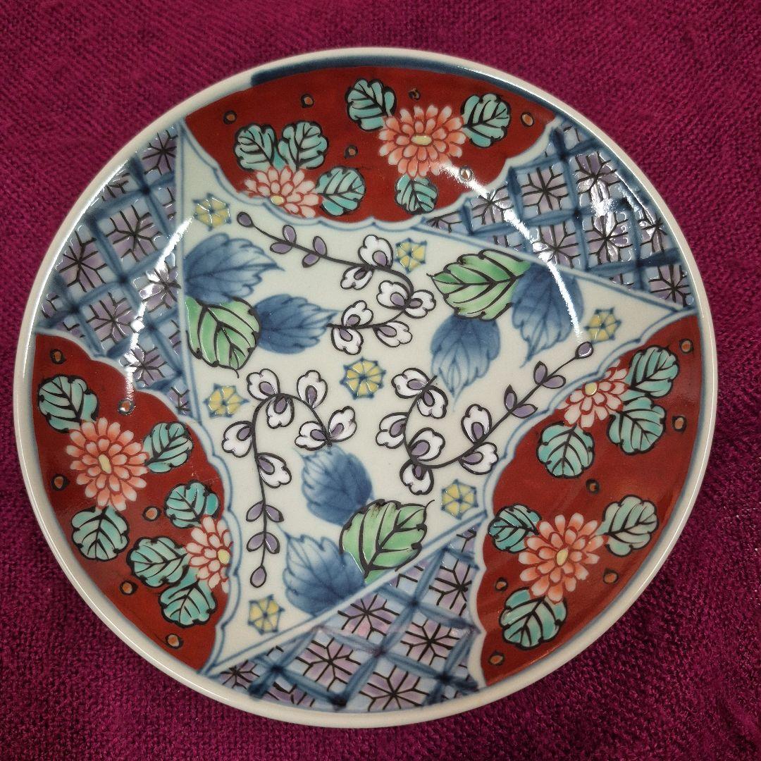 六代佐藤走波　染錦菊草花文高杯皿