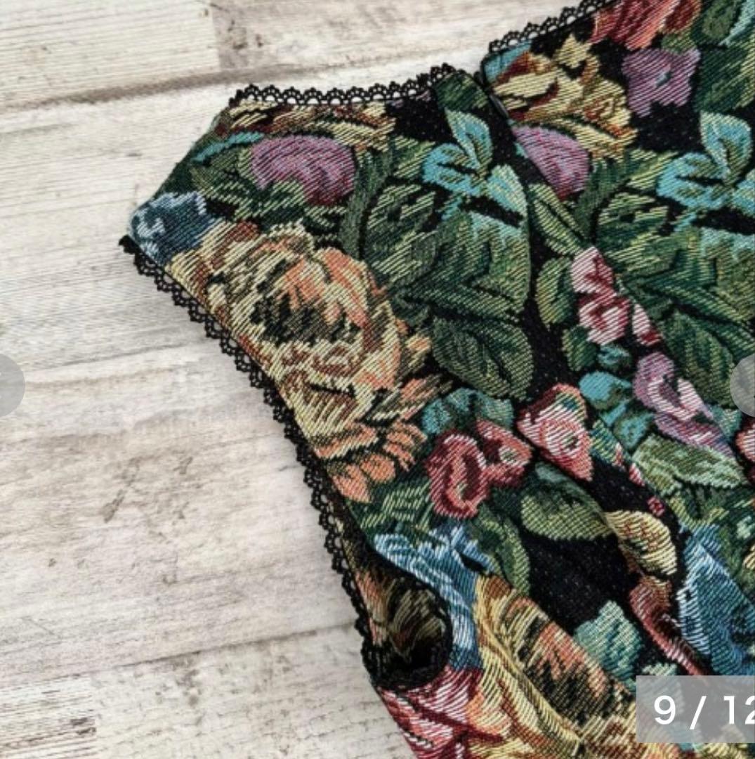 【超希少・6L】新品 くる実 しまむら ジャンパースカート ゴブラン 花柄 黒