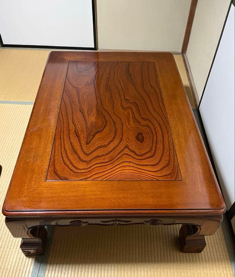 【美品】高級座卓 和机 120cm 天然木 彫刻脚 欅（けやき）調