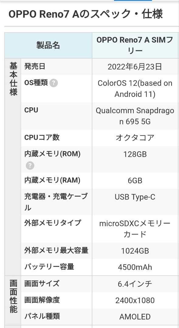 【コスパ◎】 OPPO Reno7 A /ブラック/SIMフリー