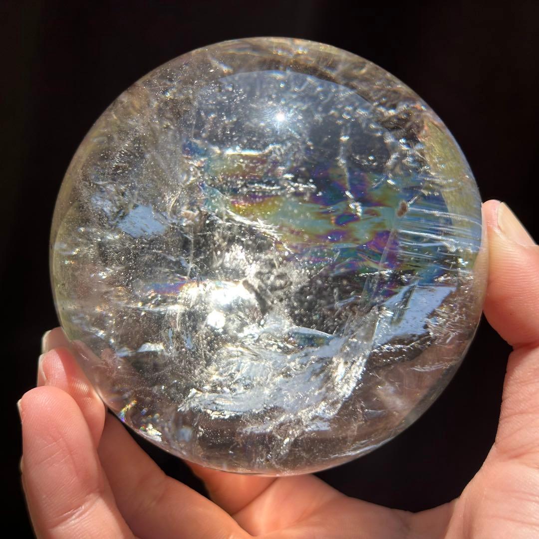 虹入り 水晶玉 【レムリアンクリスタル　スフィア】 台座付き