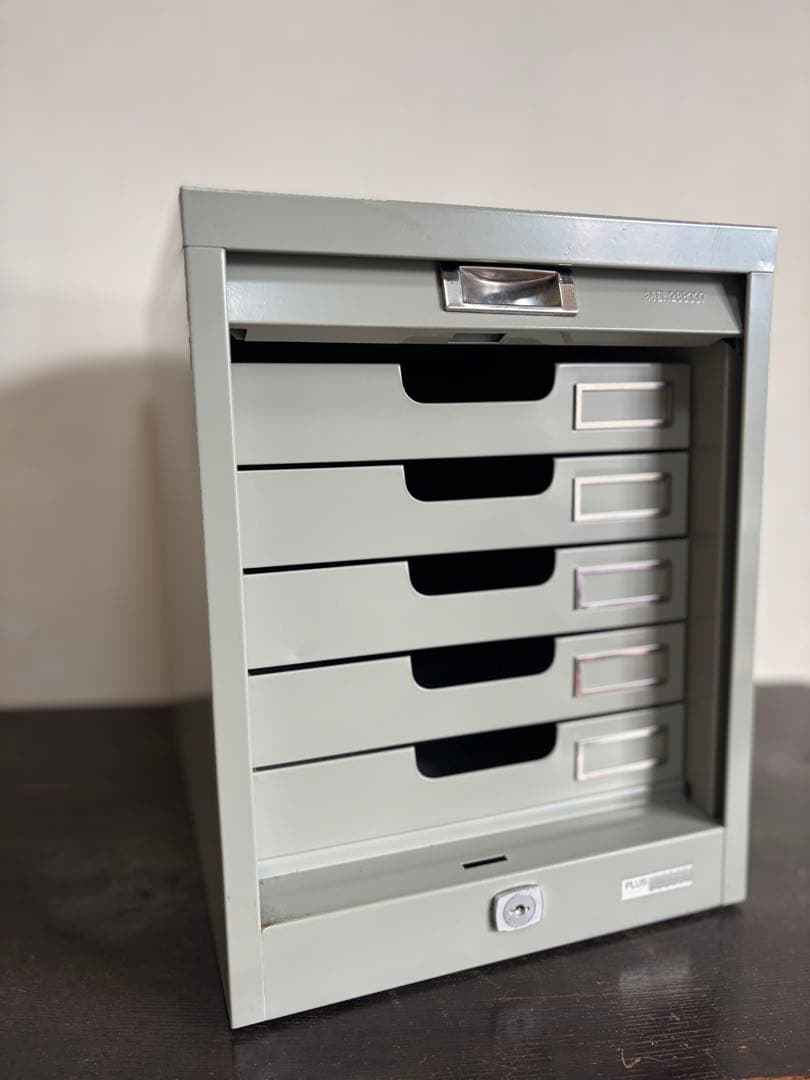 昭和レトロ PLUS 5段 スチール製レターケース 引出し 書類ケース 収納棚