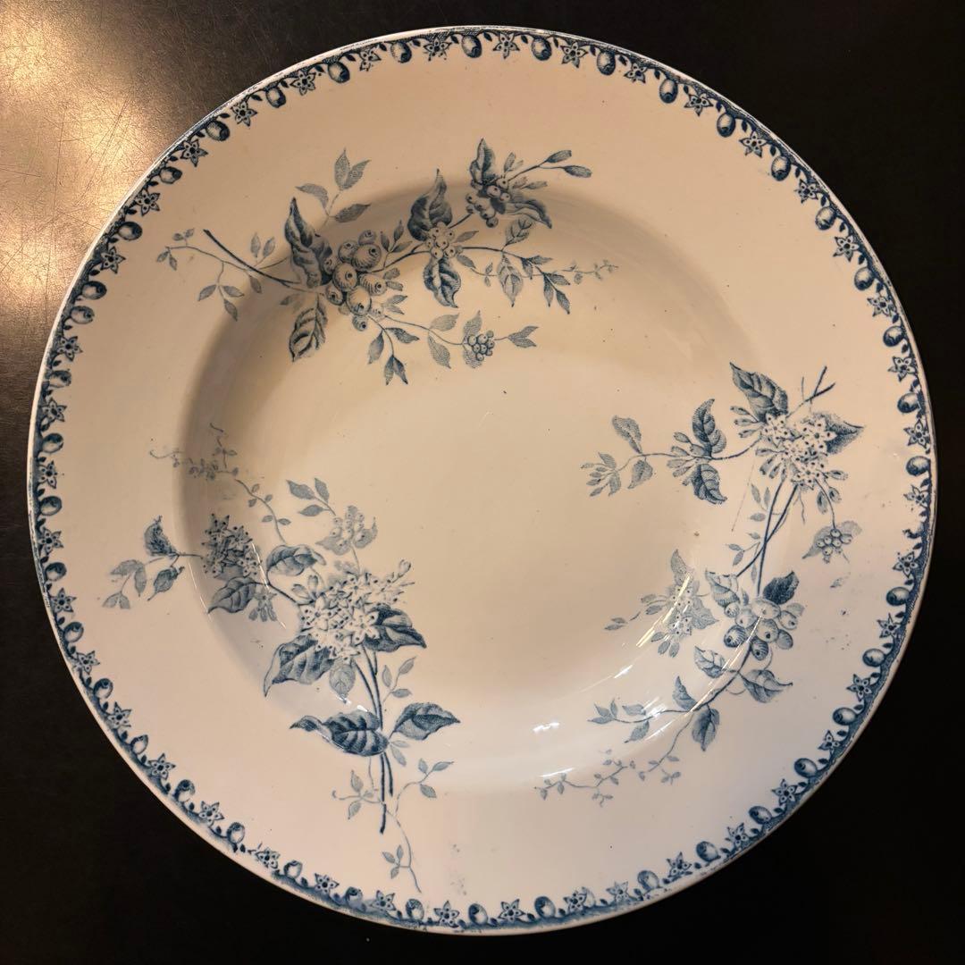 フランスアンティーク皿 3枚セット 青い花柄 チューリップ・野バラ・木ノ実