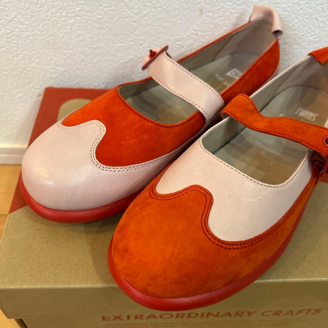 カンペール オレンジ ピンク フラットシューズ Camper ストラップ
