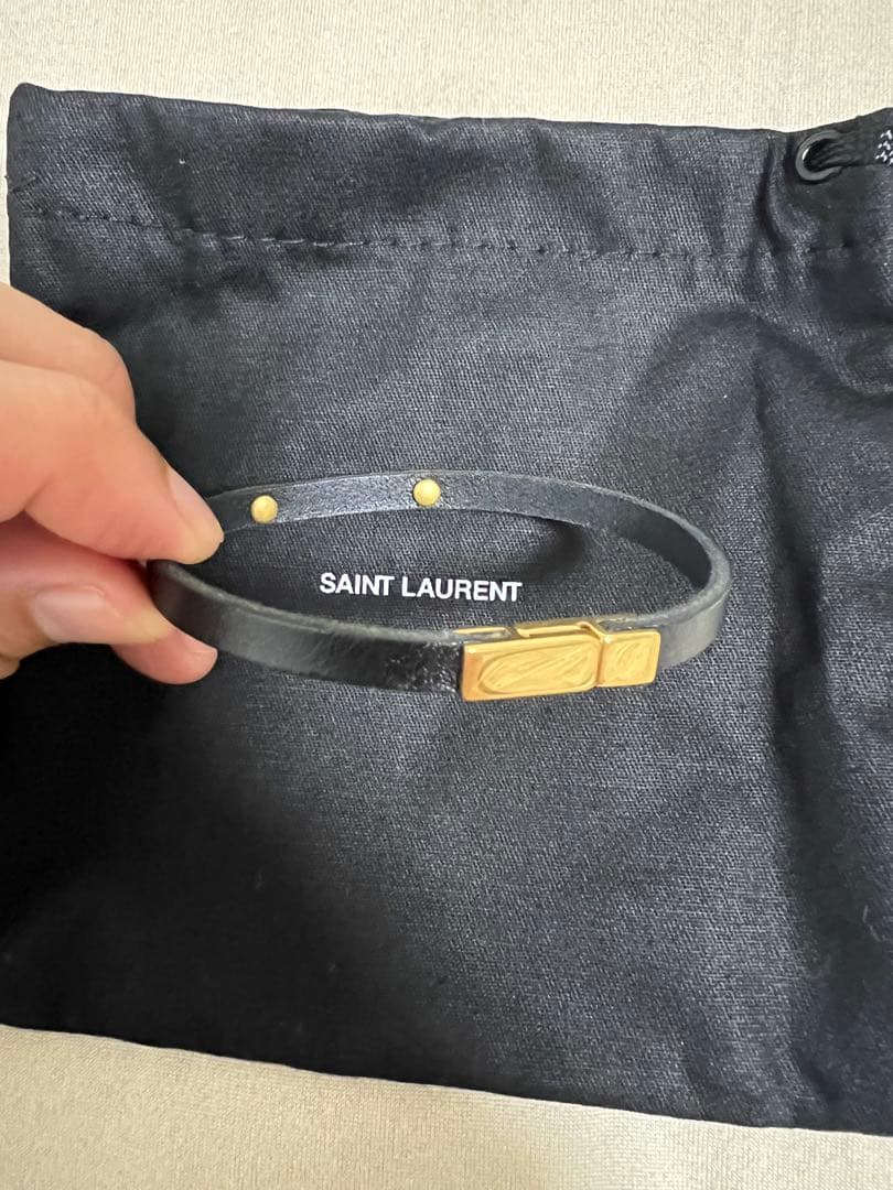 【美品】SAINT LAURENT IDプレートブレスレット ゴールド