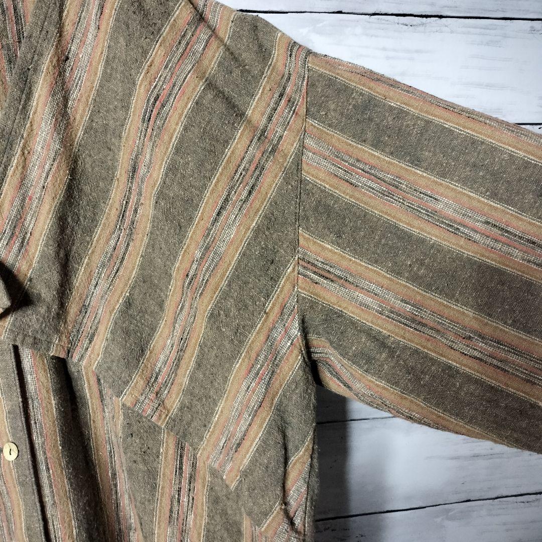 80's 筆タグ イッセイミヤケ ノーカラー シャツジャケット ストライプ 綿