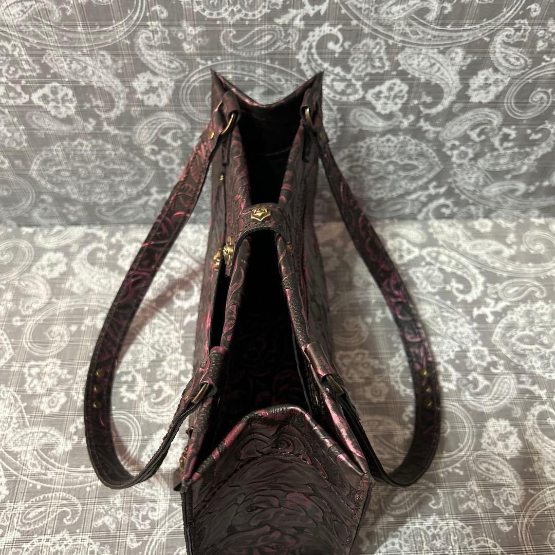 ハンドメイド♪本革薔薇トートバッグ(*^^*)ブラックキラキラピンク♪