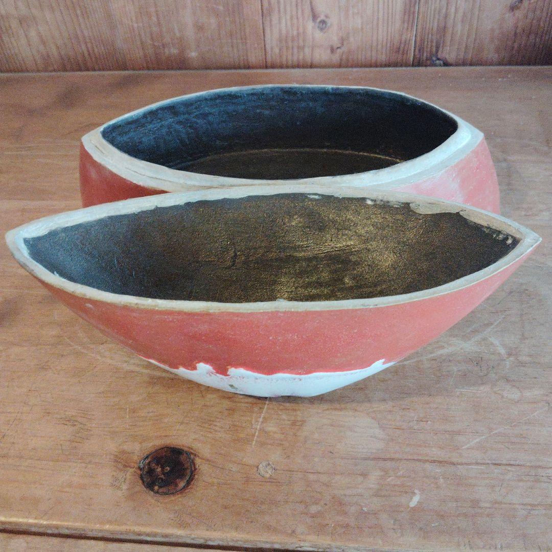 ドーム型陶器収納容器 赤と白