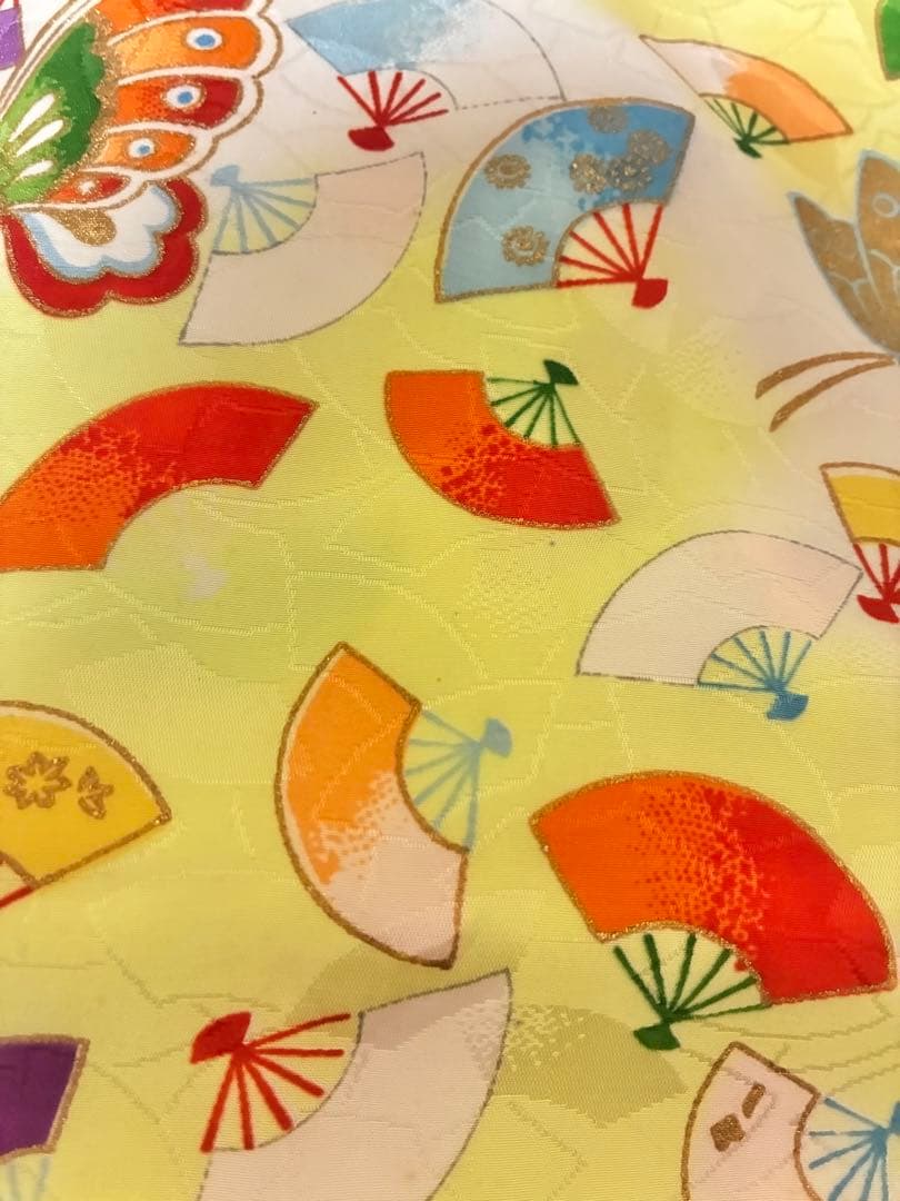 7歳七五三用 扇子総柄黄色　着物セット