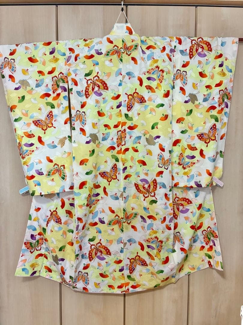 7歳七五三用 扇子総柄黄色　着物セット