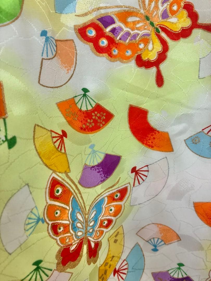 7歳七五三用 扇子総柄黄色　着物セット