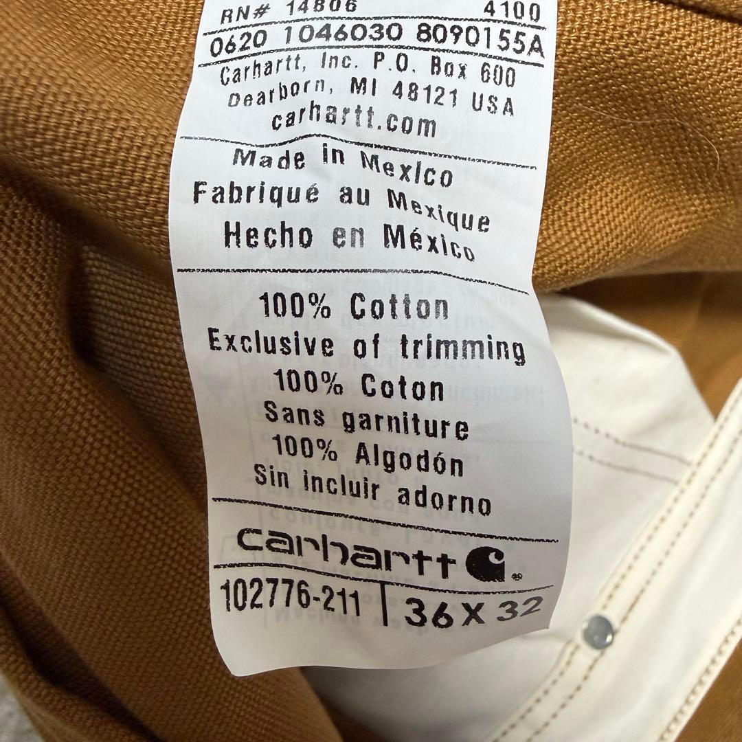 美品　カーハート　メキシコ製　ダック地オーバーオール　　ブラウン36×32