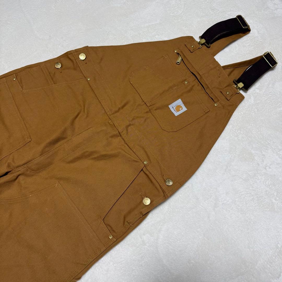 美品　カーハート　メキシコ製　ダック地オーバーオール　　ブラウン36×32