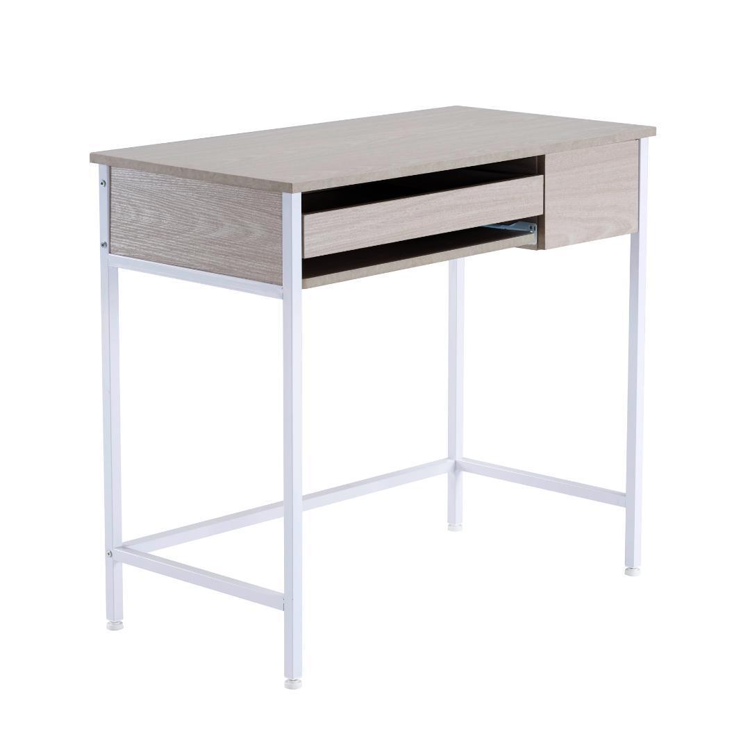 【木目調ホワイト】パソコンデスク 引き出し付き 収納台 pcデスク大理石柄
