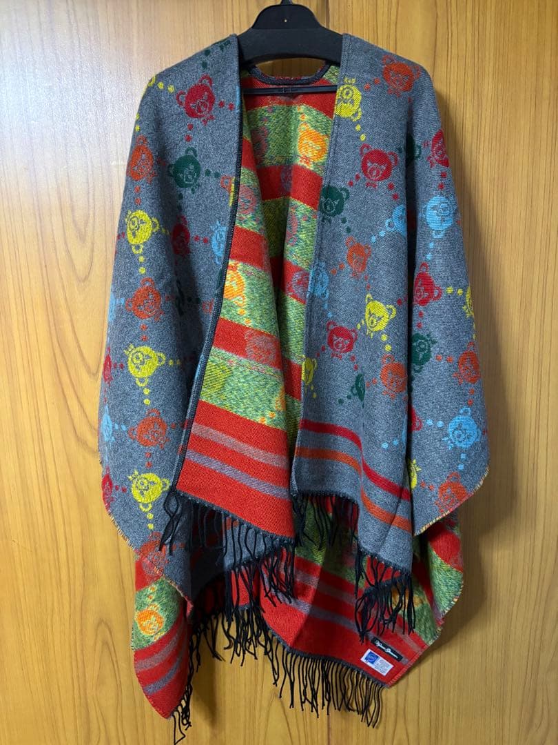 【ヒステリックグラマー】クマ模様フリンジ付きポンチョストール