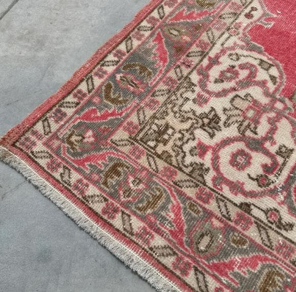 トルコヴィンテージラグ A65 コーラル レッド ネイビー ブルーグレー