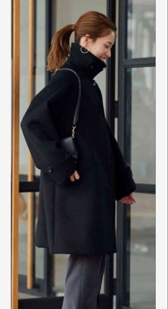 ラムウールMIX シャルムバルカラーコート　ブラック サイズ38