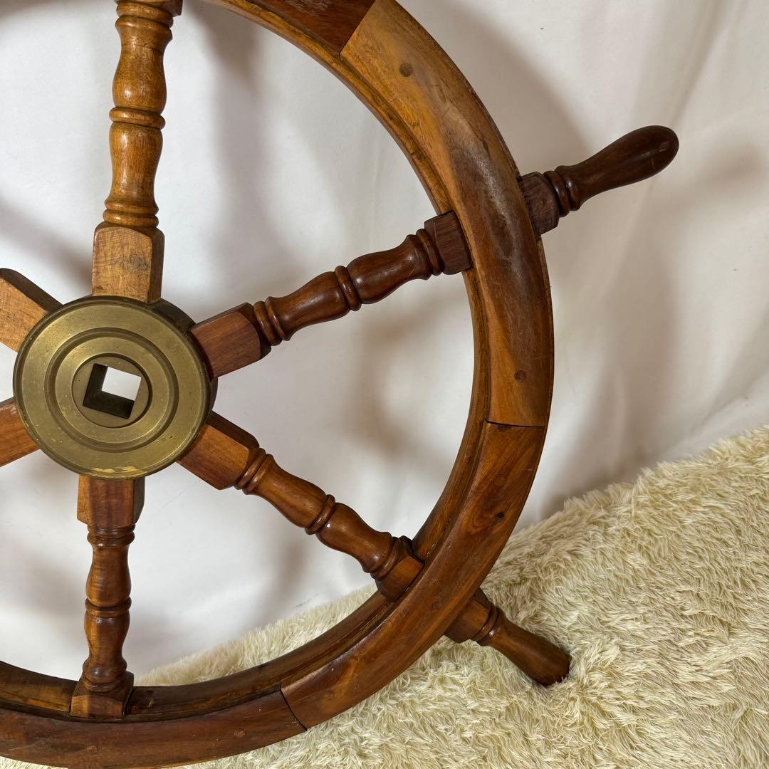 舵輪　木製　真鍮　直径74㎝