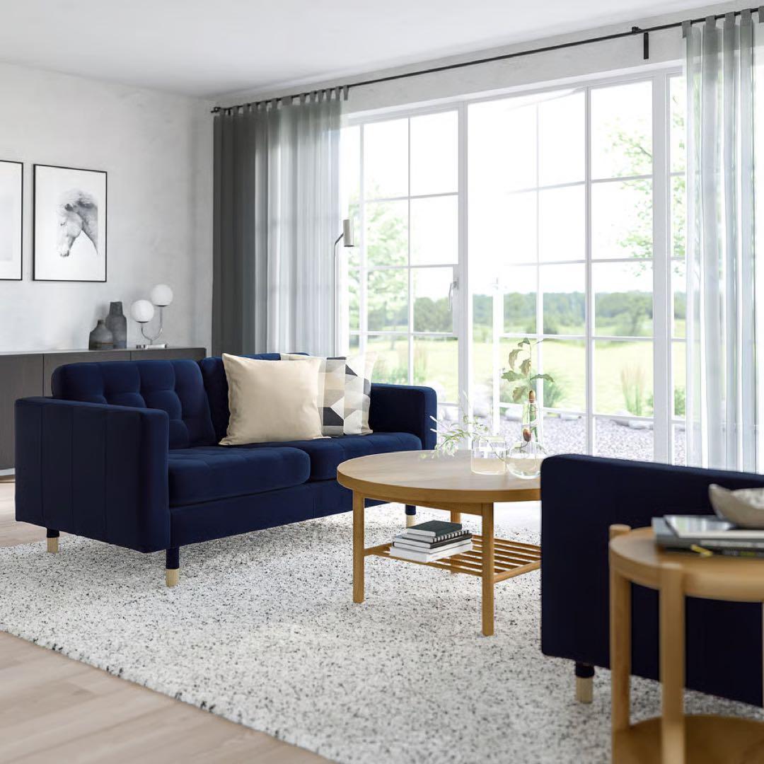 【送料込み】 IKEA LANDSKRONA ネイビーファブリックソファ2人掛け