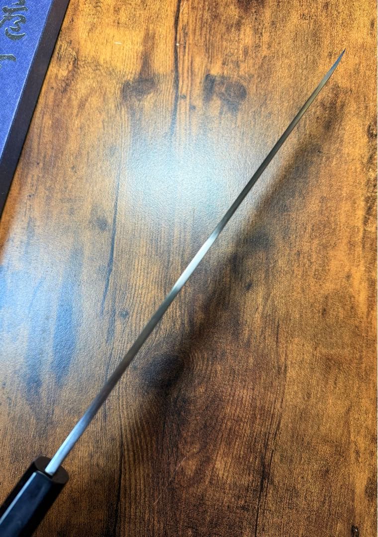 【堺打刃物】　祥太郎作　刺身 柳刃　本焼　白鋼　9寸　鏡面　包丁　黒檀水牛八角柄