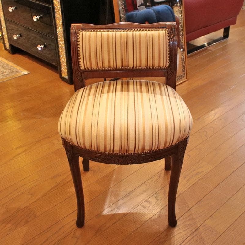 背付スツール ブルー ファブリック 猫脚 補助椅子 オットマン 222-991