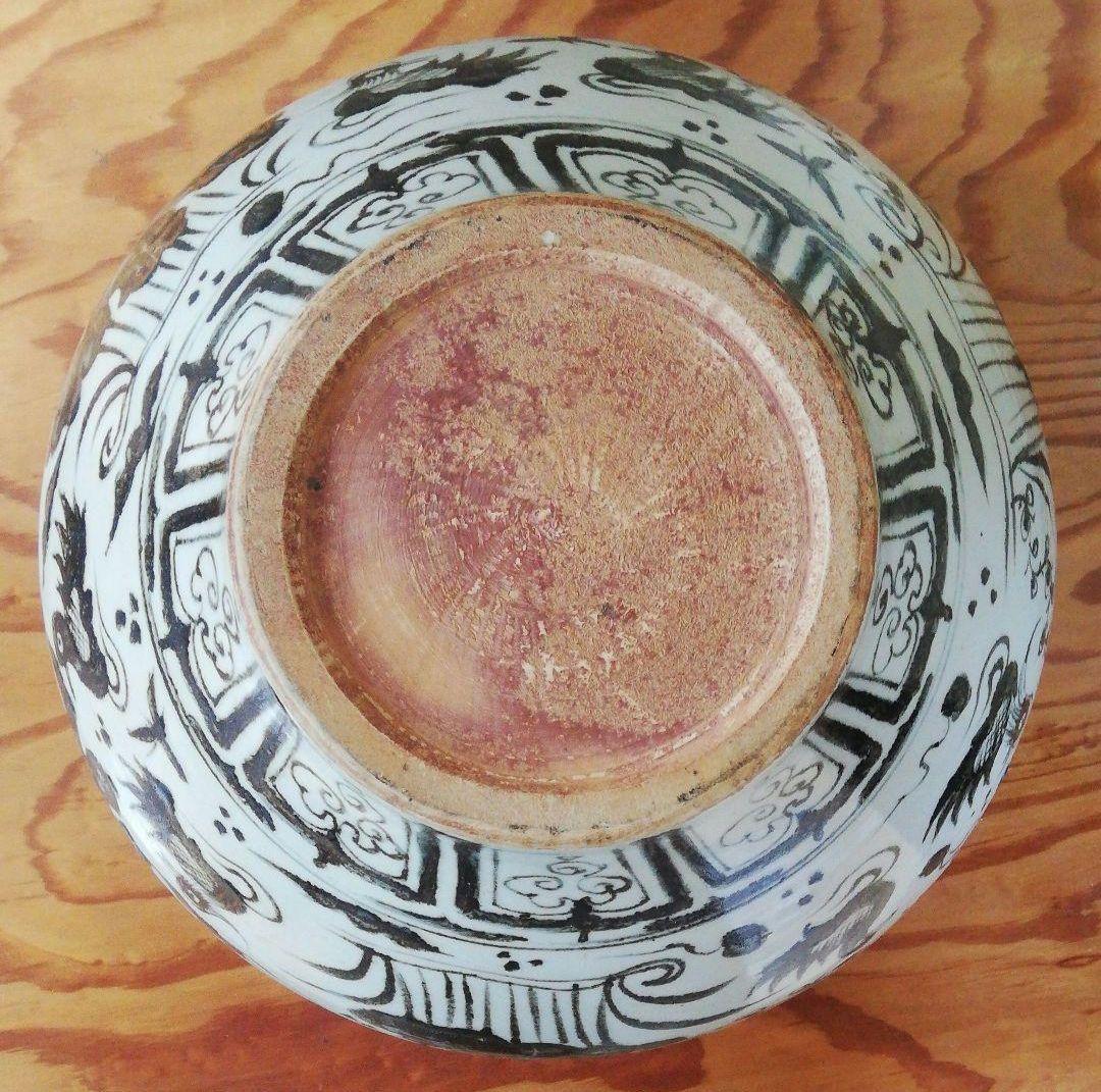 最終値下げ　中国骨董貴重陶芸　中国陶磁器を代表する元染付といわれる蓮と水鳥図大缶