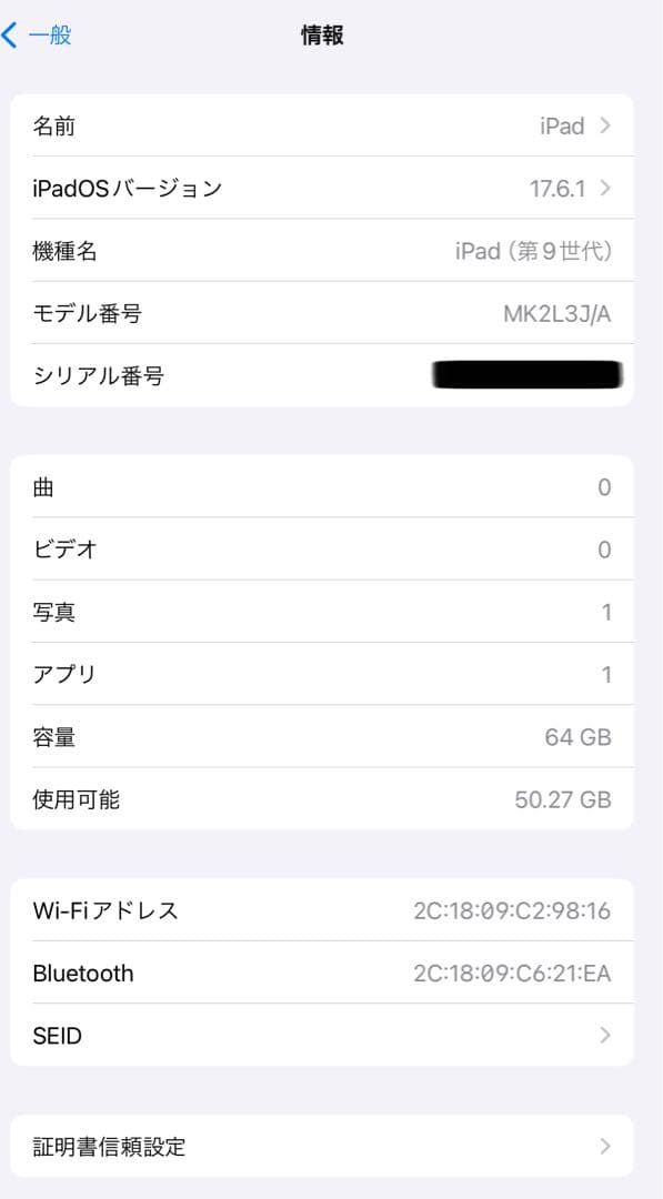 Ipad 第9世代 64GB WiFi モデル